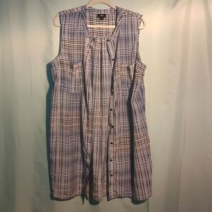 Women’s Sleeveless Button Front Shirt Dress – Plaid Check Pattern